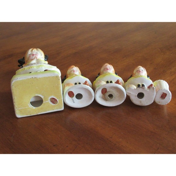 READ* Enesco Kitchen Prayer Girl Yellow Napkin Holder Salt Pepper Toothpick Vtg - Picture 12 of 12